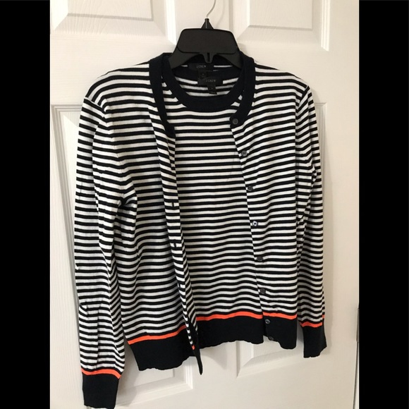 J. Crew Sweaters - JCrew striped cardigan & shell navy blue, Medium